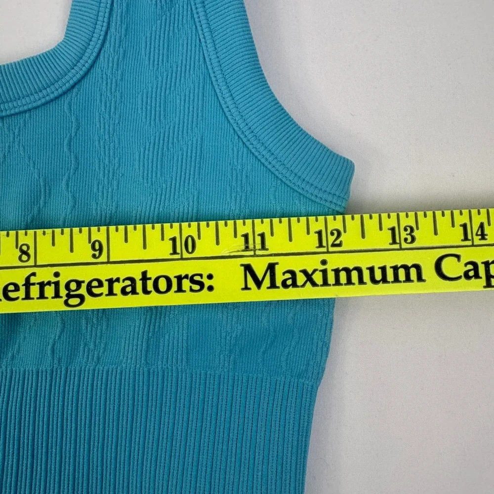 JoyLab Women's Teal Blue Cable Knit Seamless Square Neck Sports Bra Crop Top S